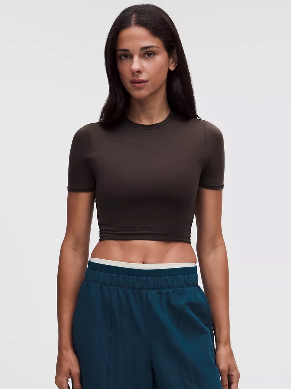 lululemon athletica Wundermost Nulu Short Sleeve Crop Top — Chocolate Brown
